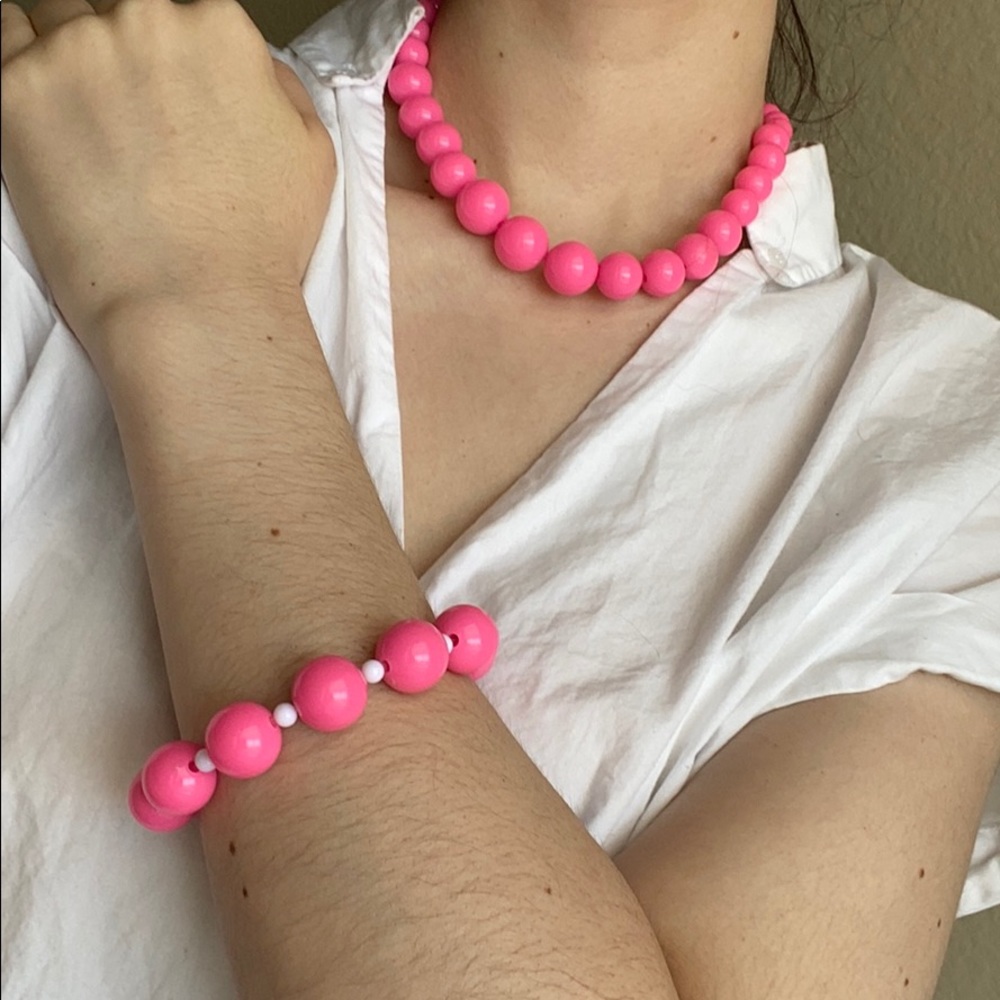 Hot Pink Matching Necklace & Bracelet Co-Ord Set